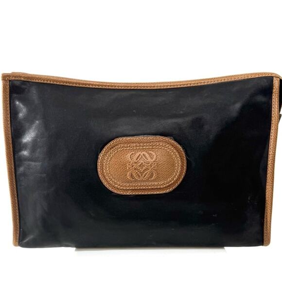 Loewe Black and Tan Leather Clutch - Picture 1 of 12